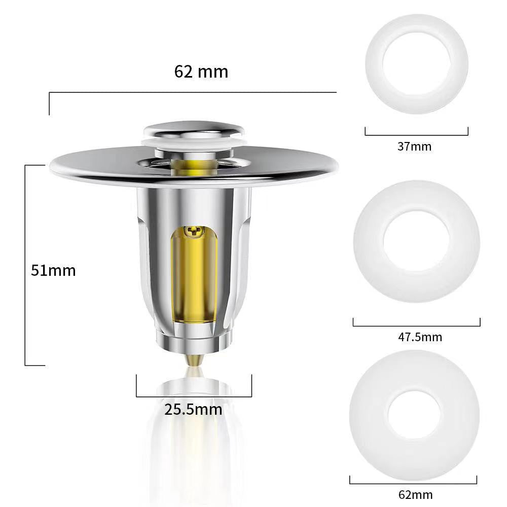 Stainless Steel Bounce Core Push-type Hair Stopper Basin Pop-up Drain Filter