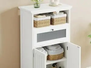 Bathroom Floor Storage Cabinet with Flip Glass Drawer